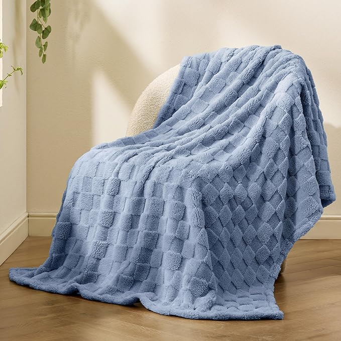 Bedsure GentleSoft Ashley Blue Throw Blanket for Couch - Checkered Fleece Blankets Gifts for Kids Girls, Cute Soft Cozy Throw for Bedroom Home Decor Gifts, 50x60 Inches