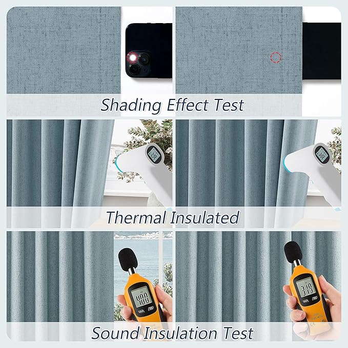 Guken Blue 100% Blackout Linen Curtains 80 Inch Length 2 Panels Set for Living Room Bedroom Back Tab Thermal Insulated Black Out Drapes Room Darkening Window Curtains 80 Inches Long Dusty Blue