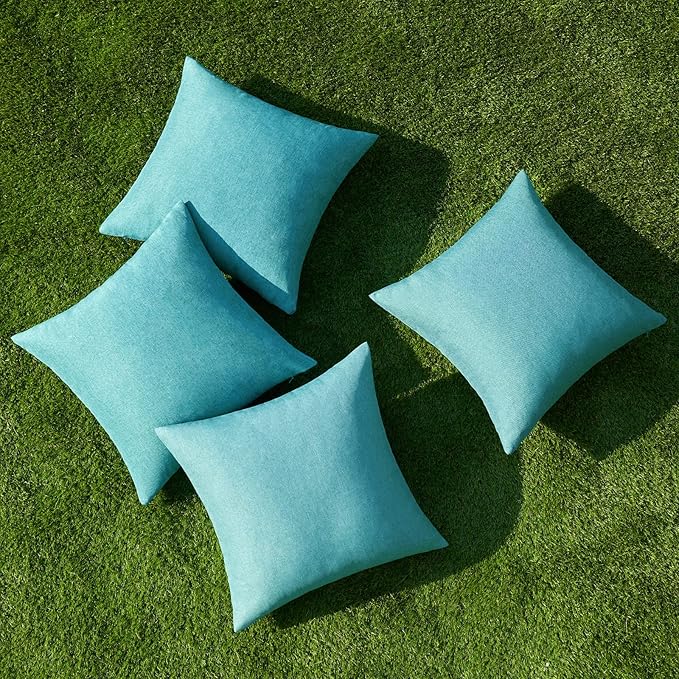 MIULEE Pack of 4 Decorative Outdoor Throw Pillow Covers Linen Waterproof Pillow Covers Farmhouse Cushion Cases for Patio Garden Tent Balcony Couch Sofa 18x18 inch Turquoise