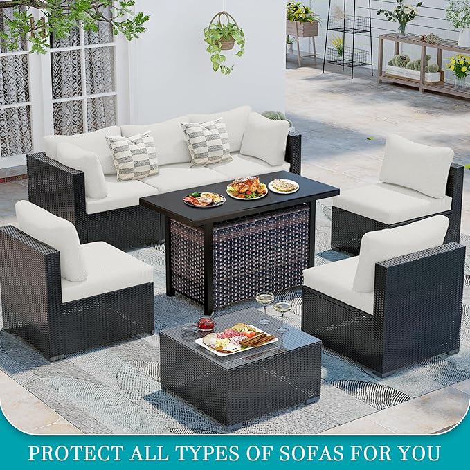 14Pcs Stretch Patio Cushion Covers,Outdoor Couch Covers Replacement,Outdoor Couch & Sofa Slipcovers,for Patio Furniture Cushion Covers,Washable Reusable Furniture Protector (Jade White,Cover Only)