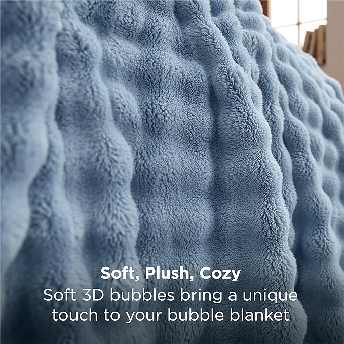 Bedsure 3D Fleece Bubble Blanket for Couch - GentleSoft Blue Spring Throw Blanket for Sofa Bed Room Decor - Luxury Soft Cozy Gifts for Kids Girls, Lightweight, All Seasons, Celestial Blue, 50"×60"