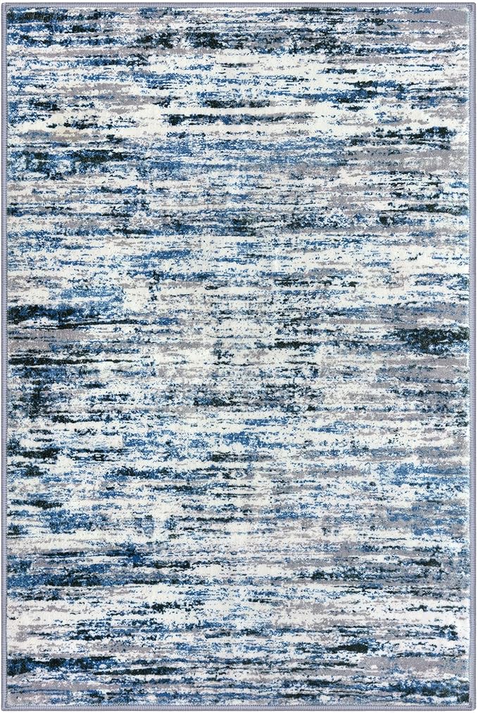 Lansny Modern Abstract Entryway Rug Indoor 2x3 Washable Rug Non-Slip Soft Small Area Rug Grey Blue White Kitchen Mats Thin Print Faux Wool Floor Carpet Throw Rugs for Entrance Bedroom Home Decor