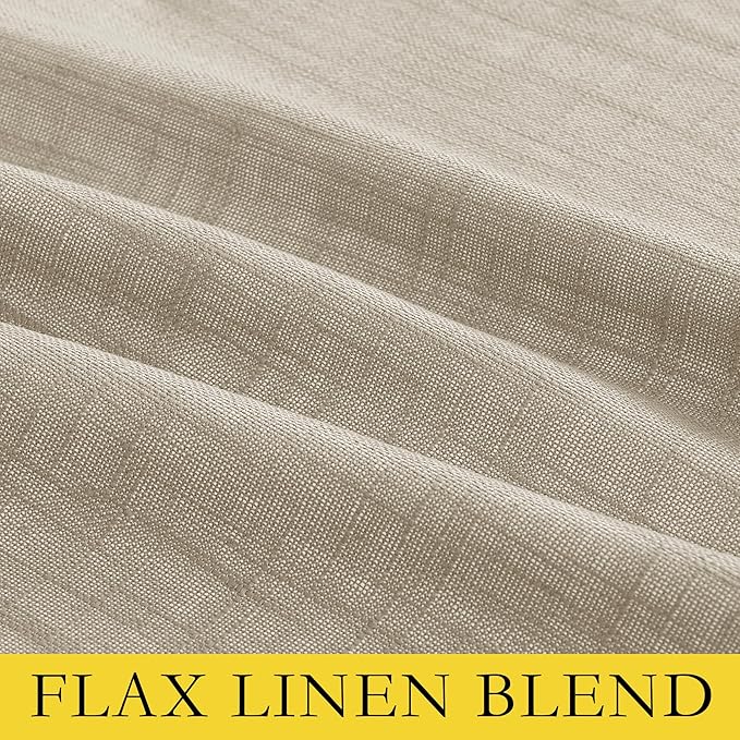 NICETOWN Taupe 100% Blackout Linen Curtains 120 inch Long Burg, Farmhouse Thick Completely Blackout Window Treatment Panels Thermal Insulated Drapes for Living Room (1 Pair, 52" Width Each Panel)