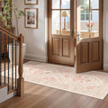 2x5 Rug Runner Washable for Entryway, Soft Bathroom Rugs with Non-Slip Backing,Vintage Low Pile Stair Runner, Small Kitchen Carpet for Hallways, Laundry Room(Pink,2'x5')