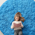 OLANLY Bright Blue Round Rugs for Bedroom - Machine Washable, 6 ft Circle Area Rugs for Living Room, Soft and Fluffy Shaggy Carpet for Teen Girl and Boys, Nursery Rooms, Dorms, Home Decor Aesthetic