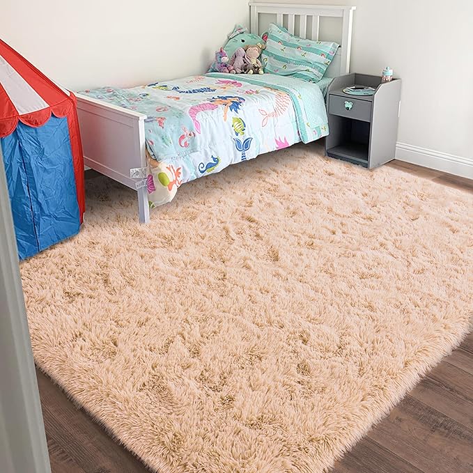 Rugs for Living Room 6x9, Soft Shaggy Modern Shag Area Rug for Bedroom, Upgrade Non-Slip Plush Fluffy Carpet for Kids Boys Girls Room Home Decor Aesthetic, Camel