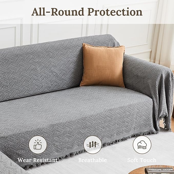 HOMERILLA Sectional Couch Covers for Sectional Sofa L Shaped Sofa Cover Blanket 2 Pieces L Shape Furniture Protector for Pets Dogs (Light Grey, Large)