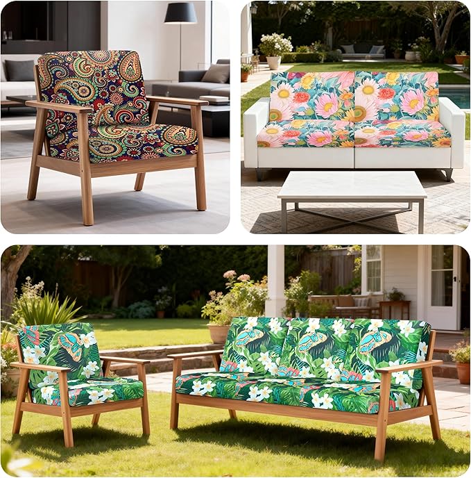 4Pcs Patio Stretch Cushion Covers,Outdoor Sofa Replacement Cover Slipcovers for Patio Furniture Cushion Covers, Washable Reusable Furniture Protector