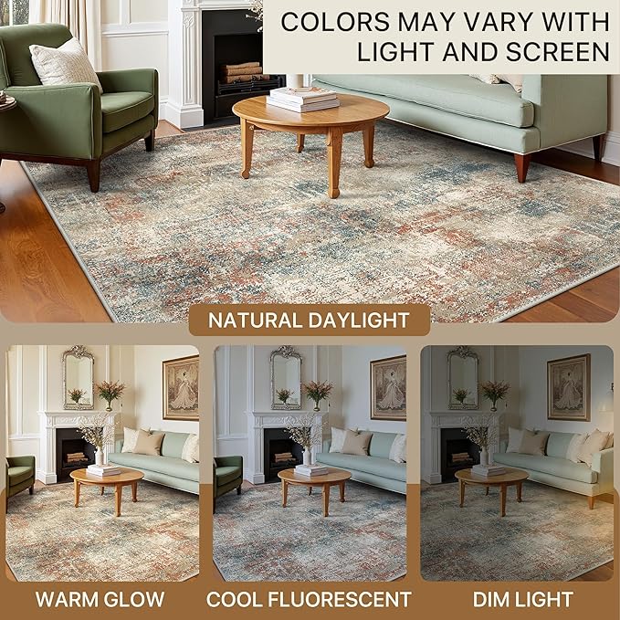 BEIMO Area Rugs 9x12 for Living Room Bedroom, Modern Abstract Machine Washable Rug, Large Soft Low Pile Floor Carpet with Non Slip Backing for Dining Room, Multi