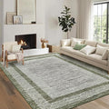 GarveeHome 10x13 Large Washable Geometric Area Rug Non Slip Non Shedding Floor Carpet, Modern Bordered Distressed Green Indoor Printed Rug for Living Room, Bedroom, Office
