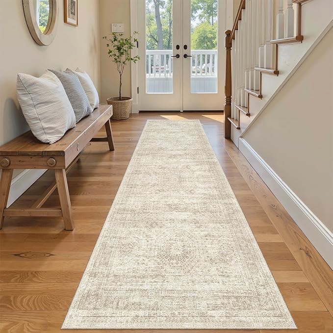 Runner Rug 2'x8' Washable Non-Slip Runner Rugs for Kitchen Bathroom Laundry Room Beige Vintage Floor Carpet Runners for Hallway Entryway