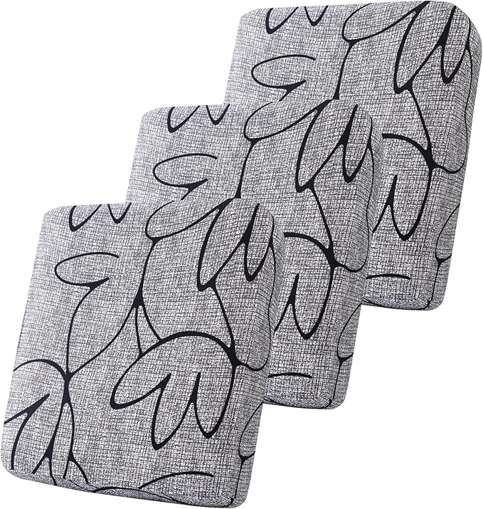 Smiry Printed Couch Cushion Covers, Stretch Soft Couch Covers for Sofa, Washable Non-Slip Sofa Slipcover Furniture Protector for Indoor and Outdoor (3 Pack, Grey and Black)