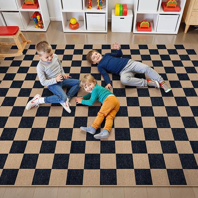 Lahome Colette Checkered Easy Jute Rug, 9x12 Area Rug for Living Room Indoor Outdoor Carpet, Farmhouse Neutral Non Slip Non Shedding Stain Resistance Floor Carpet for Patio Dining Room Backyard