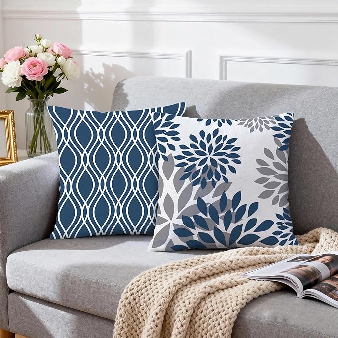 Hexagram Geometric Blue Pillow Covers 18x18 Set of 4, Decorative Outdoor Boho Modern Throw Pillow Covers, Home Sweet Home Farmhouse Cushion Case for Couch Sofa Bedroom Indoor Decor(No Insert)