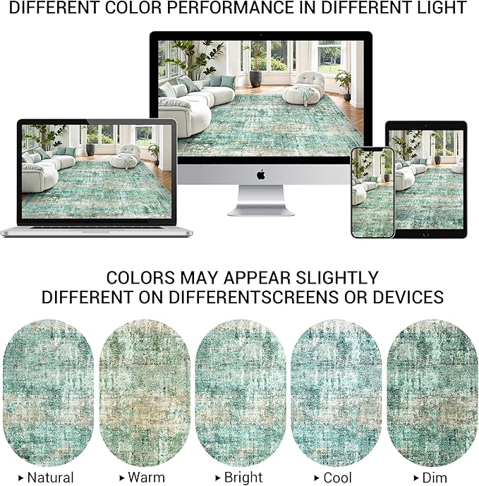 LEPEII 6x9 Area Rugs, Washable Modern Abstract Area Rugs for Living Room, Indoor Neutral Area Rug for Bedroom, Dining Room, Low Pile Non-Slip Non Shedding Rugs-Green