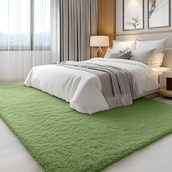 OLANLY 5x8 Machine Washable Large Area Rugs for Living Room, Bedroom, Soft Fluffy Shaggy Bedside Rug, Indoor Floor Carpet for Kids Girls and Boys, Dorms, Nursery, Home Decor Aesthetic, Green