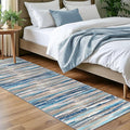 Lansny Modern Abstract Bedroom Runner Rug 2x7, Blue Washable Kitchen Runner, Non-Slip Soft Thin Faux Wool Mat for Entryway, Hallway, Laundry Room, Indoor Home Decor