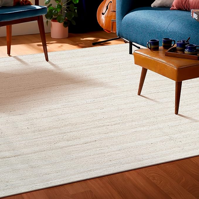 Hausattire Hand Woven Jute Braided Area Rug, 10’x14’ – Off White, Reversible Boho Rugs for Kitchen, Living Room, Bedroom I Farmhouse Decorative Floor Rug, 120x168 Inches