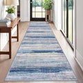 KOZYFLY Modern Abstract Washable Rug Runner 2.6x12 Hallway Rug Runner Non-Slip Soft Kitchen Runner Rugs, Blue/Grey/Beige Striped Carpet for Entryway Bathroom Laundry Room Foyer
