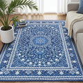 Lofus 5x7 Area Rugs for Living Room, Machine Washable Non-Slip Area Rug, Low Pile Large Rugs for Bedroom, Kitchen, Dining Room, Home Office, Vintage Oriental Print Rug, Dark Blue with White