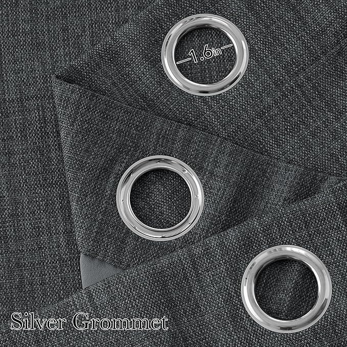 NICETOWN Faux Linen Charcoal Gray Blackout Curtains 84 inches Long for Living Room - Privacy Panels for Bedroom, Modern Farmhouse Style Easy Care Grommet Top, 2 Panels, W52 by L84