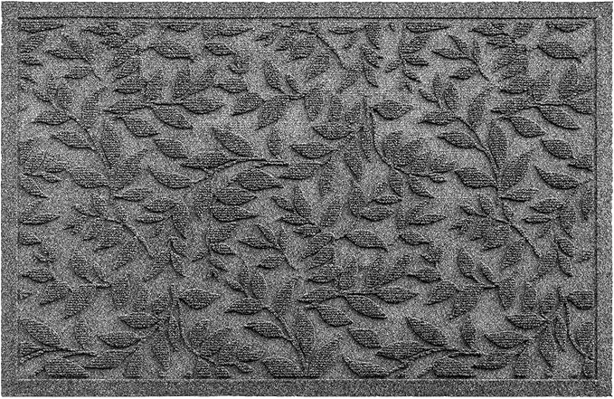 Grey Leaves Outdoor Indoor Entrance Doormats, Absorbent Durable Heavy Duty Welcome Front Door Mat,Thick Natural Rubber Back,Easy Clean Entryway Mat 23x35 Inch, Low Profile