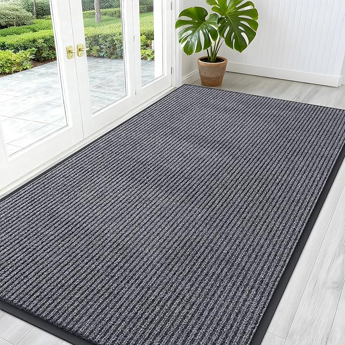 OLANLY Front Door Mat Indoor Outdoor Entrance, Waterproof Heavy Duty Doormat, Fade Resistant, Low Profile, Easy Clean Patio Porch Welcome Floor Mats for Entry, 59x30, Grey