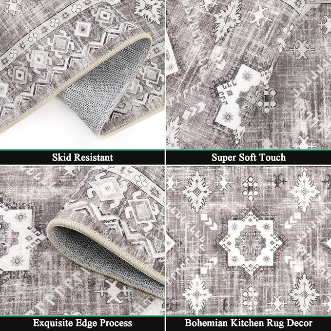 HEBE Boho Kitchen Rug Sets 3 Piece with Runner Non Slip Kitchen Rugs and Mats Washable Kitchen Mats for Floor Thick Kitchen Floor Mat Carpet Runner Rugs for Hallway Laundry Holiday Decor