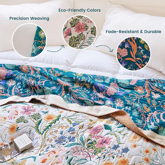 MSGKV The Boho Layer: 50"x60" Cotton Throw Blanket – Lightweight & Reversible Maximalist Colorful, Decorative Accent for Couch Snuggles, Bed Layers & Road Trips