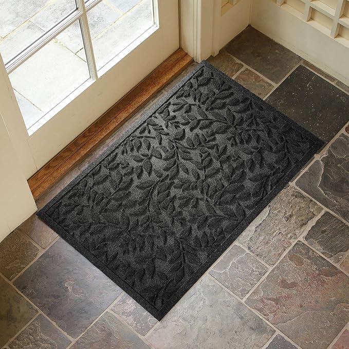 Black Leaves Outdoor Indoor Entrance Doormats, Absorbent Durable Heavy Duty Welcome Front Door Mat,Thick Natural Rubber Back,Easy Clean Entryway Mat 23x35 Inch, Low Profile