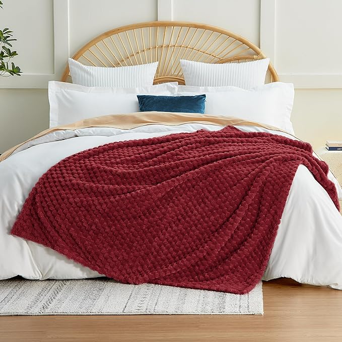 EXQ Home Fleece Throw Blanket for Couch or Bed - 3D Imitation Turtle Shell Jacquard Decorative Blankets - Cozy Soft Lightweight Fuzzy Flannel Blanket Suitable for All Seasons(50"×60",Red)