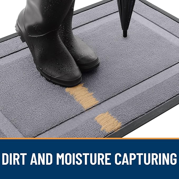 OLANLY Front Door Mat Indoor Outdoor Entrance, Waterproof All-Season, All-Weather Doormat, Sturdy Natural Rubber, Low Profile, Easy Clean Patio Porch Entryway Mat, 47x23, Classic Gray