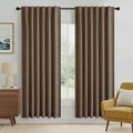 RYB HOME Coffee 100% Blackout Linen Curtains 72 inch Long, Thermal Insulated & Privacy Assurd Drapes for Bedroom/Office/Nursery, Rod Pocket & Back Tab Window Treatment, W52 X L72, 2 Panels