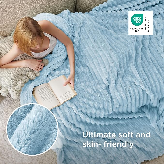 Bedsure GentleSoft Blue Fleece Blanket for Couch - Cozy Soft Blankets for Women, Cute Small Throws for Girls, Light Blue, 90x90 Inches