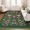 Washable Rug 9x12 Area Rugs for Living Room, Protea Floral Rug for Bedroom, Soft Vintage Non Slip Throw Rugs with Rubber Back, Low Pile Stain Resistant Boho Floral Carpet for Dining Room, Forest Green