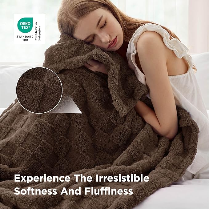 Bedsure GentleSoft Fall Throw Blanket for Couch Brown - Checkered Fleece Blankets Gifts for Kids Girls, Cute Soft Cozy Throw for Bedroom Home Decor Gifts, 50x60 Inches