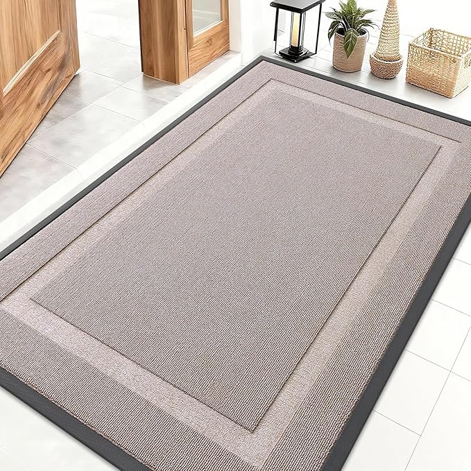 OLANLY Front Door Mat Indoor Outdoor Entrance, Waterproof All-Season, All-Weather Doormat, Sturdy Natural Rubber, Low Profile, Easy Clean Patio Porch Entryway Mat, 47x32, Camel