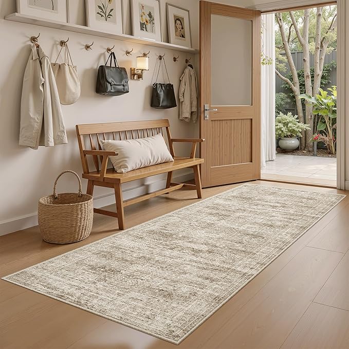 Runner Rug 2x5 Washable Non-Slip Kitchen Runner Rugs for Bathroom Laundry Room Brown Vintage Floor Carpet Runners for Hallway Entryway