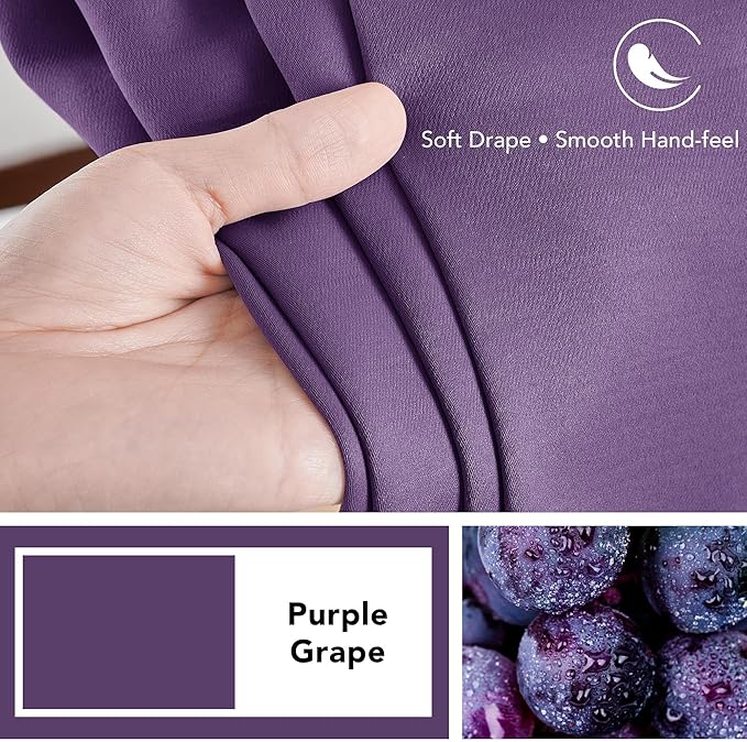 Deconovo Room Darkening Curtains Back Tab and Rod Pocket Curtains Thermal Insulated Blackout Curtains for Bedroom 52Wx72L Inch Purple Grape Set of 2