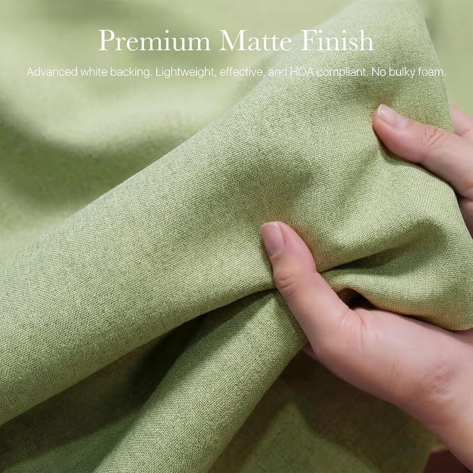 NICETOWN 100% Absolutely Blackout Linen Curtains for Bedroom Living Room, Olive Green, 52" Wide, 2 Pieces, Privacy Vertical Thermal Insulated Window Drapes 84 inch Long for Light-Sensitive Sleepers