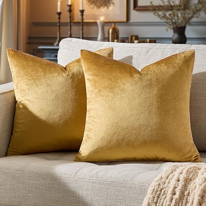 GIGIZAZA Golden Throw Pillow Covers 18x18 Decorative Velvet Cushion Covers Pack of 2 Pillowcase for Sofa