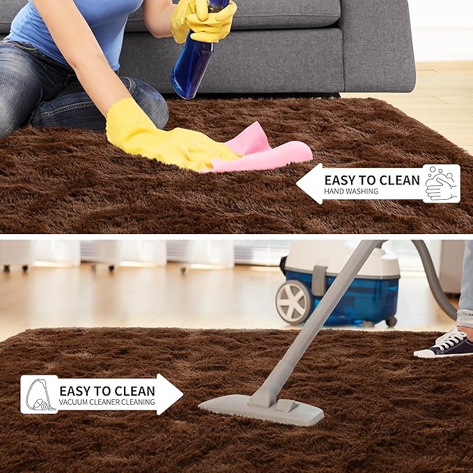 Tepook Area Rugs 9x12 for Living Room, Super Soft Fluffy Rugs for Bedroom, Modern Shaggy Rug Fuzzy Carpets for Kids, Plush Indoor Nursery Home Decor Rug with Non-Slip Bottom, Brown