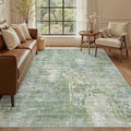 5x8 Area Rugs Green/Ivory Low Pile Indoor Washable Trendy Faded Style Rugs for Bedroom Living Room Dining Room Foldable Non-Slip Thin Print Home Office Mat