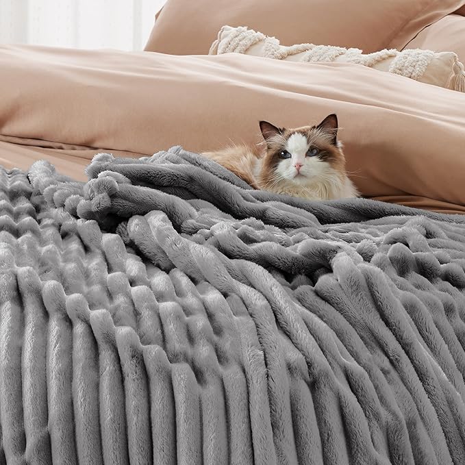 Bedsure GentleSoft Frost Gray Fleece Blanket for Couch - Cozy Soft Blankets for Women, Cute Small Throws for Girls, 90x90 Inches