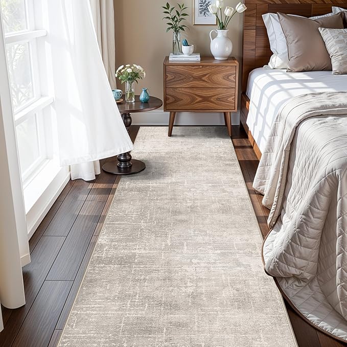 Abstract 2x10 Kitchen Rug Runners - Washable 10ft Hardwood Sink Rugs Non-Slip Hallway Entryway Area Rug Soft Floor Mat Indoor Farmhouse Carpet for Bathroom Living Room Bedroom (2 X 10,Beige/Cream)