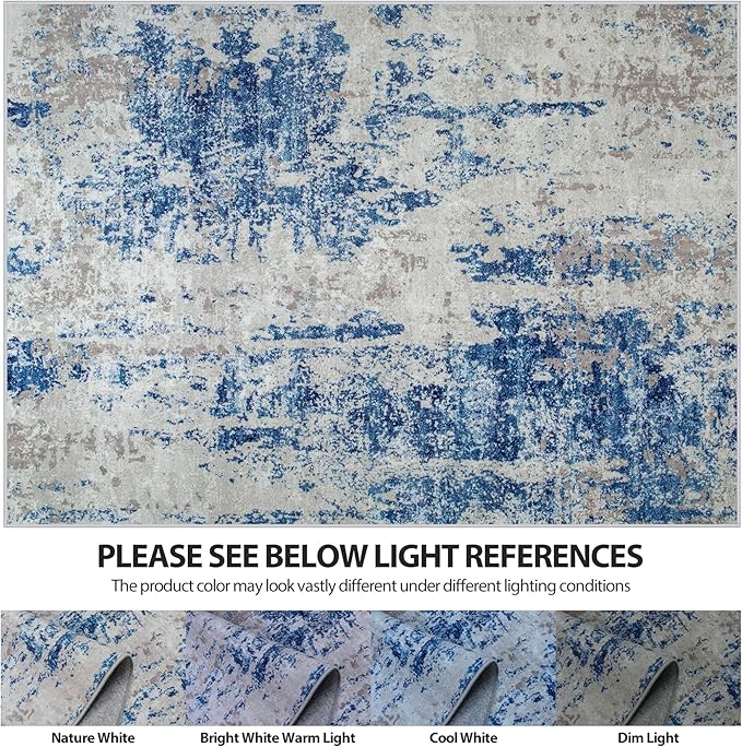 4x6 Area Rugs for Living Room Rug Washable: Abstract Rug for Dining Room Bedroom Carpet Non Slip 4 by 6 Indoor Modern Nursery Home Office Blue Grey White