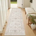 Madane 2x6 Washable Runner Rug Non-Slip, Vintage Kitchen Hallway Rug with Rubber Backing, Soft Low Pile Throw Carpet Runner for Entryway Laundry Bathroom Bedroom Living Room (2 x 6, Brown/Ivory)