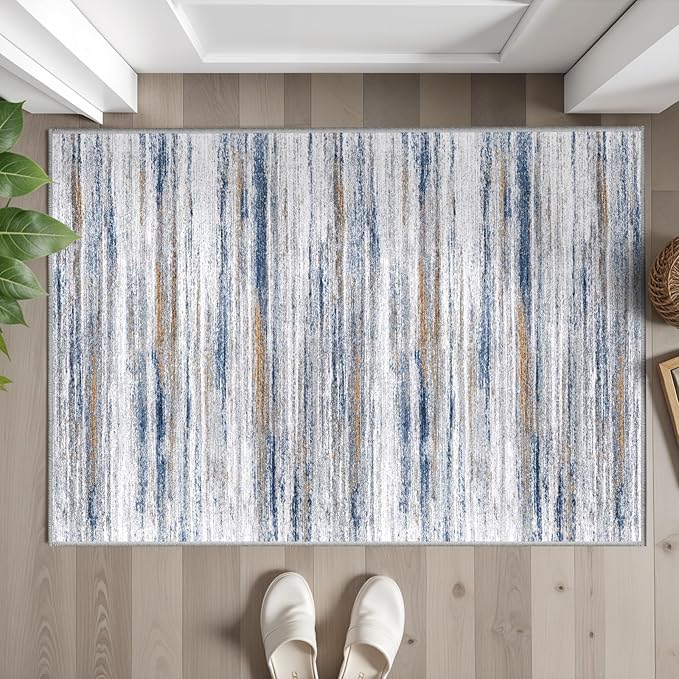 2x3 Small Washable Area Rug: Non-Slip Indoor Door Mat for Entrance Doorway Kitchen Bedroom Living Room - Abstract Farmhouse Throw Rug for Modern Home Decor Navy Grey