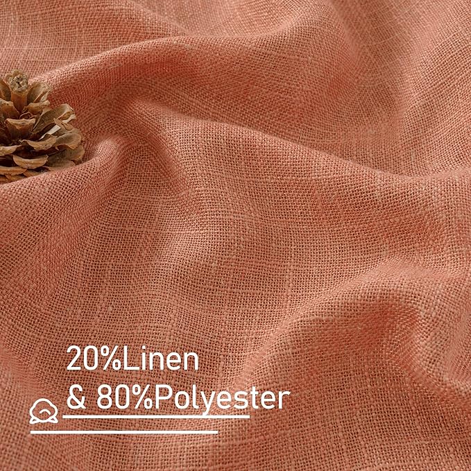 LAMIT Linen Semi Sheer Curtains 96 inches Long 2 Panels Set, Light Filtering Panels Back Tab and Rod Pocket Floor to Ceiling Curtains for Bedroom/Living Room, Terracotta, 52 x 96 Inch