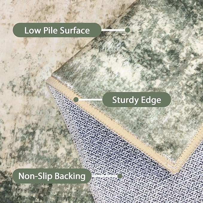BEIMO Runner Rug for Hallway Kitchen, 2'6"x8' Machine Washable Runners Rug for Entryway, Soft Modern Abstract Throw Rugs, Low Pile Floor Cover with Non Slip Backing, Grey/Dark Green